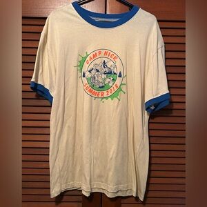 NWOT Camp Nick Summer 2018 Cream & Blue Men's Wringer T-Shirt XL Nickelodeon